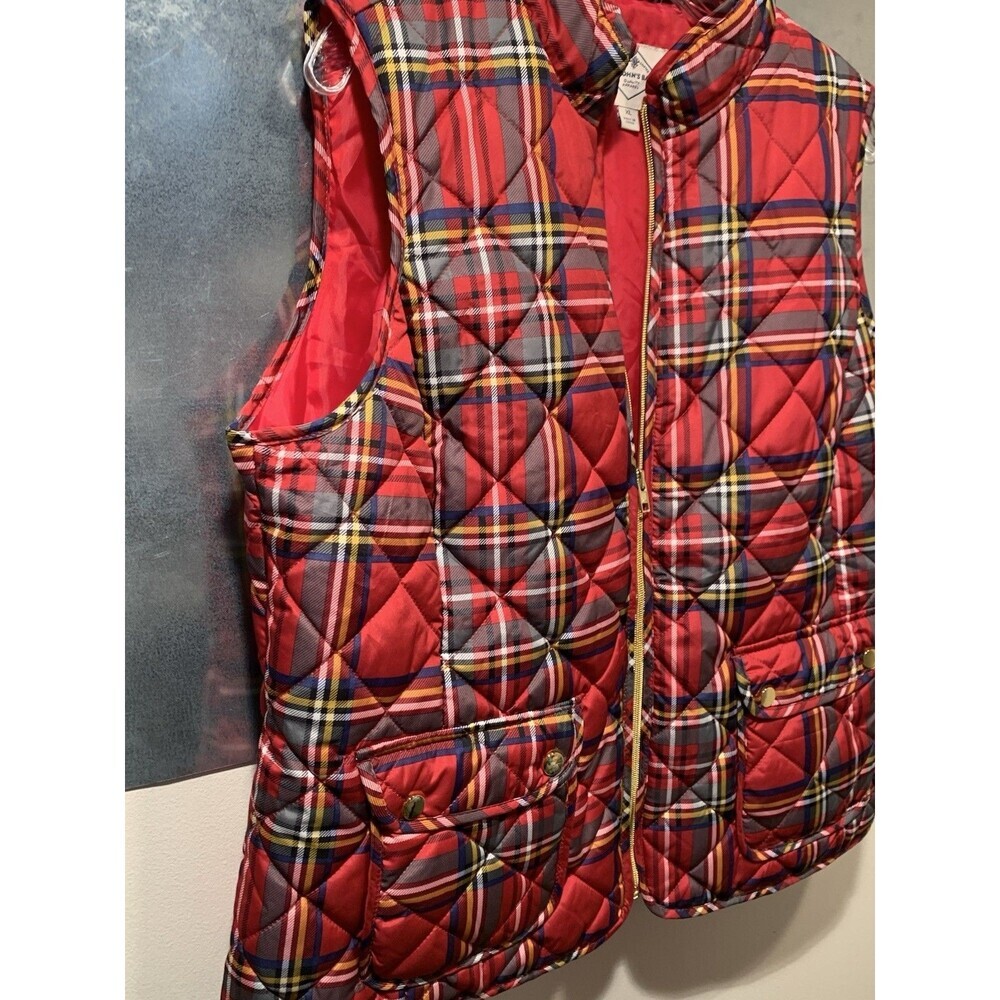 St John's Bay Cabin Barn Chore Vest Bright Brass Zip Plaid Quilted Mock Collar - Picture 6 of 16